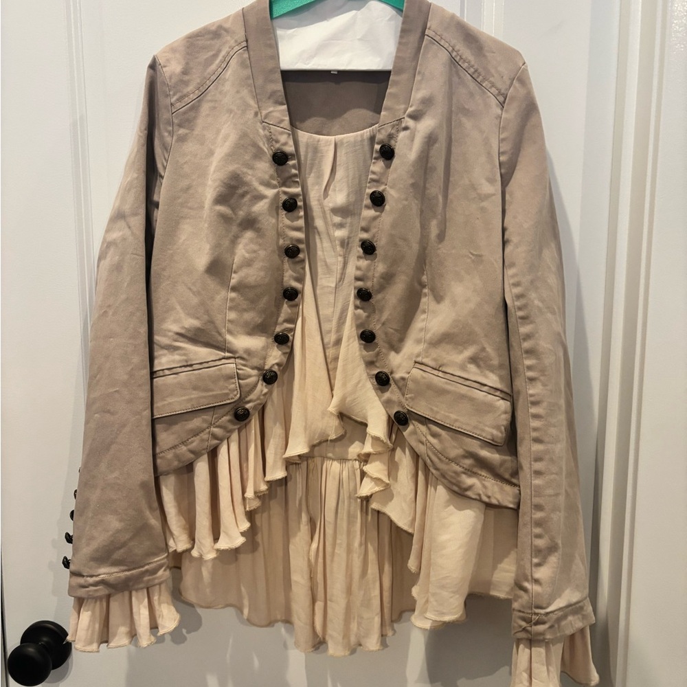 Free People Tan Blazer with Ruffle Detail and Cropped Design